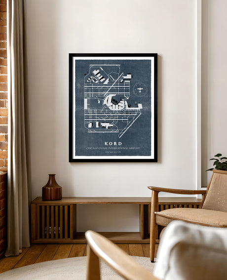 ORD Airport Map, Vintage Style, Chicago O'Hare International Airport Print