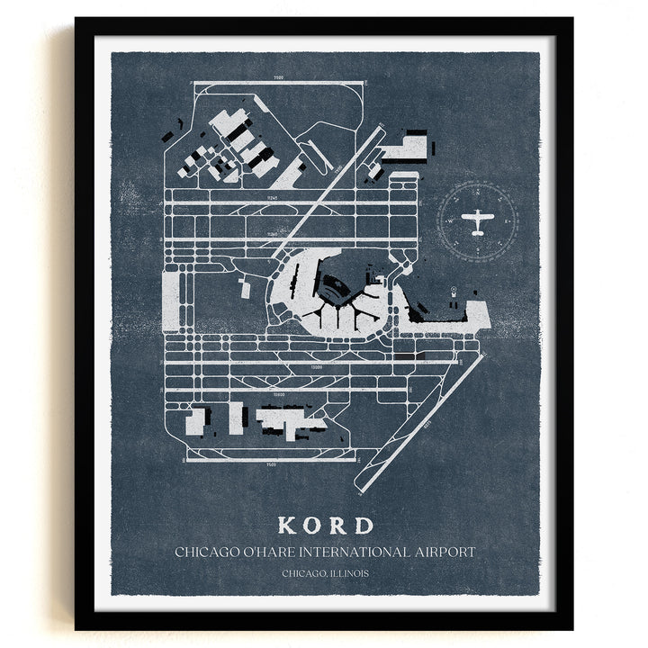 ORD Airport Map, Vintage Style, Chicago O'Hare International Airport Print