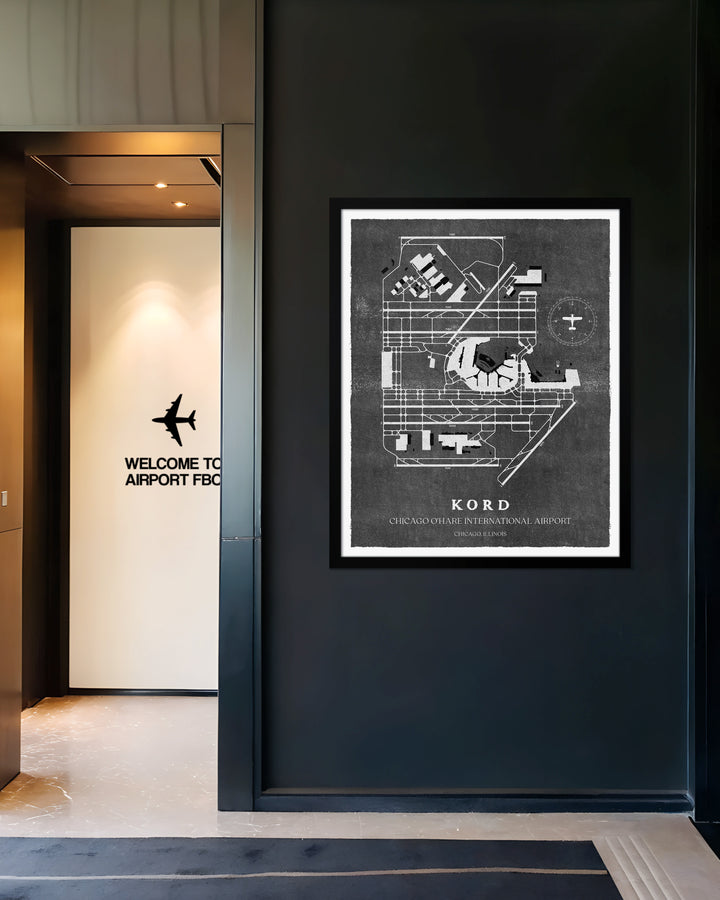 ORD Airport Map, Vintage Style, Chicago O'Hare International Airport Print