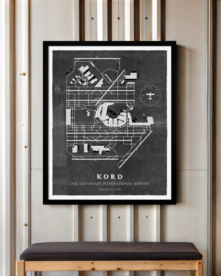 ORD Airport Map, Vintage Style, Chicago O'Hare International Airport Print