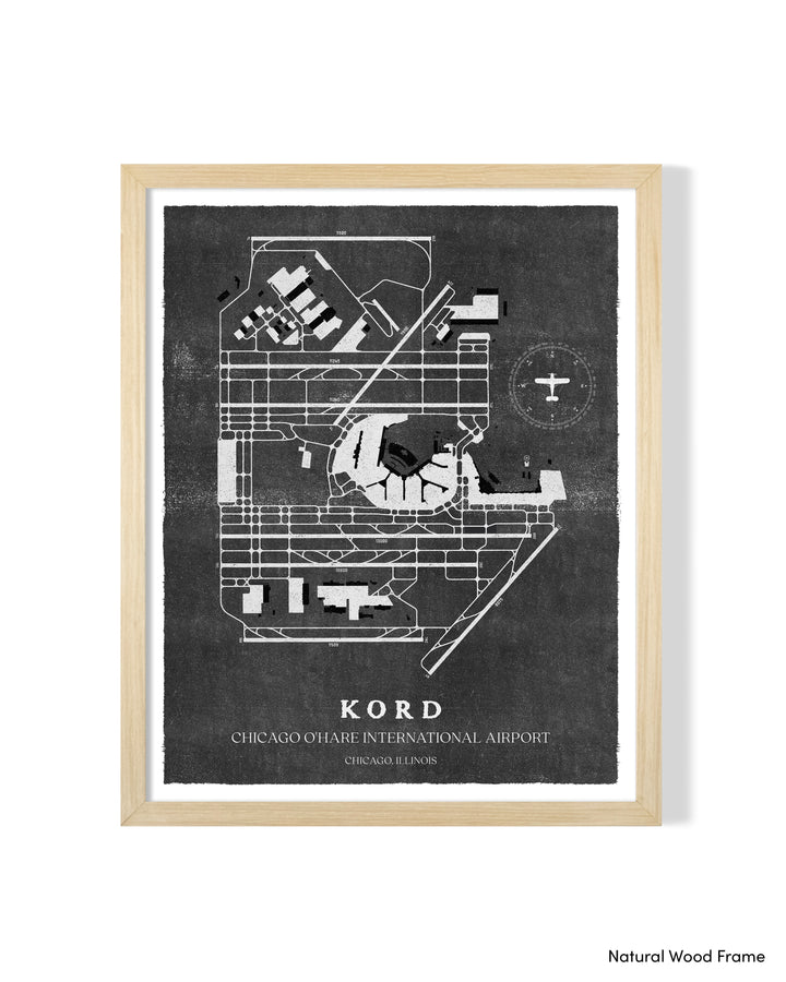ORD Airport Map, Vintage Style, Chicago O'Hare International Airport Print