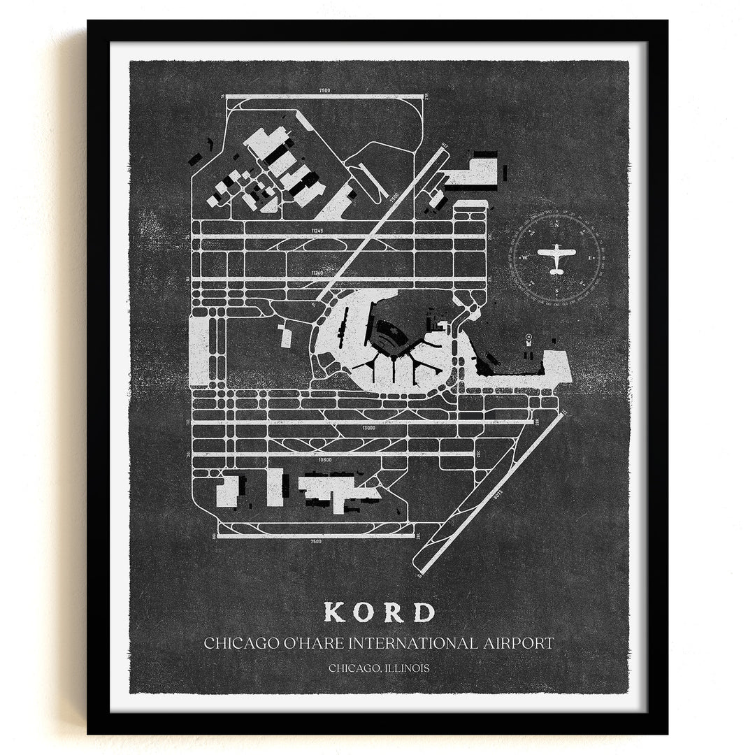ORD Airport Map, Vintage Style, Chicago O'Hare International Airport Print