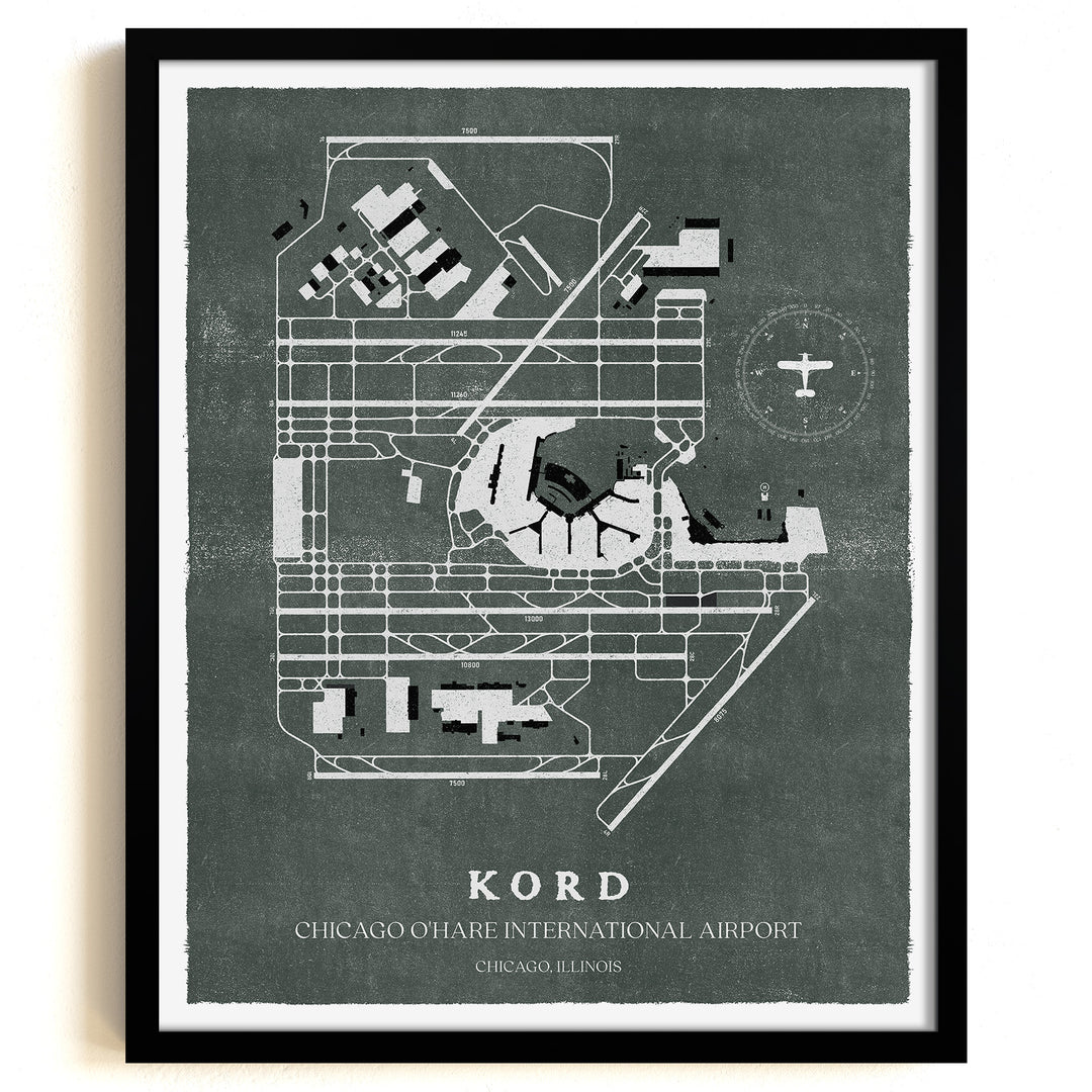 ORD Airport Map, Vintage Style, Chicago O'Hare International Airport Print