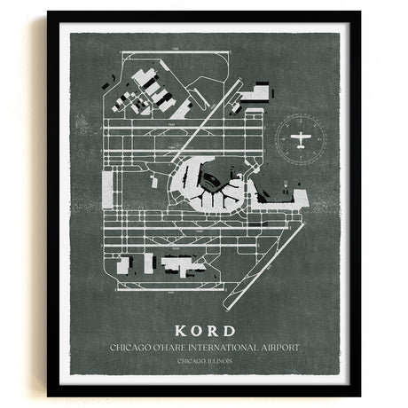 ORD Airport Map, Vintage Style, Chicago O'Hare International Airport Print