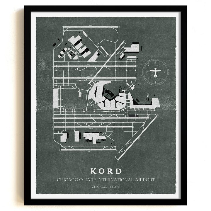 ORD Airport Map, Vintage Style, Chicago O'Hare International Airport Print