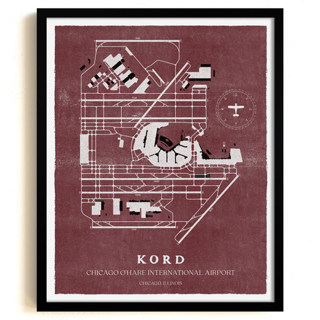 ORD Airport Map, Vintage Style, Chicago O'Hare International Airport Print