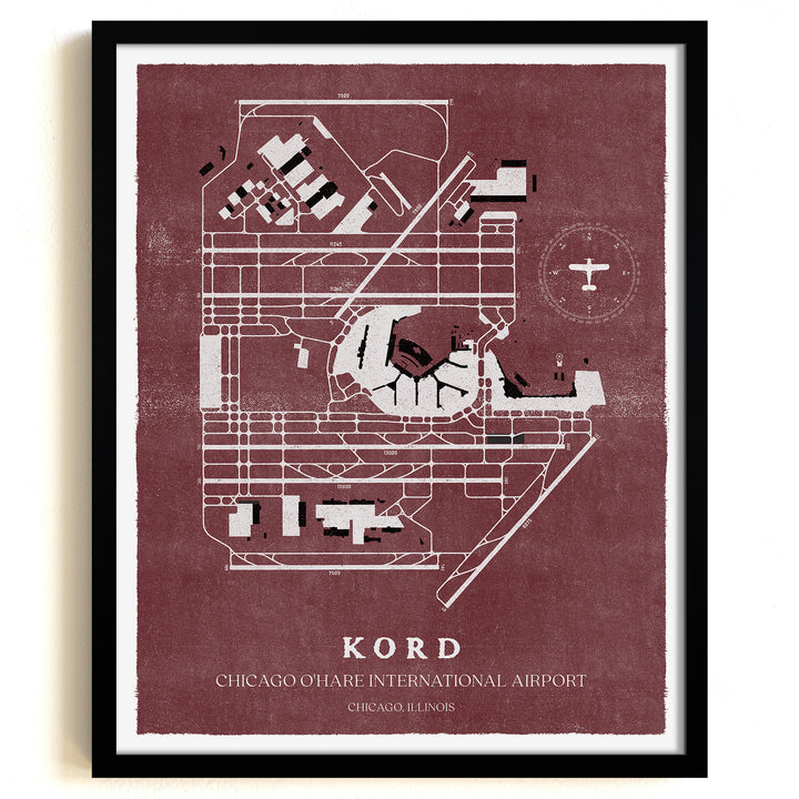 ORD Airport Map, Vintage Style, Chicago O'Hare International Airport Print