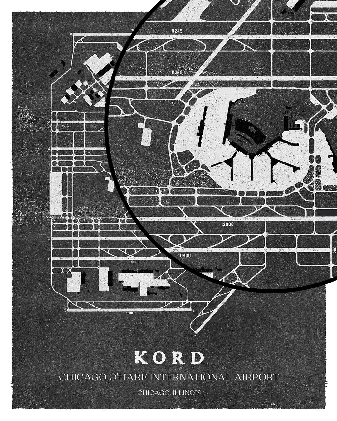 ORD Airport Map, Vintage Style, Chicago O'Hare International Airport Print