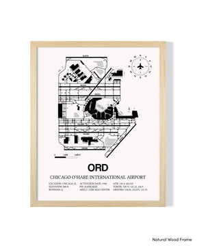 Detailed Airport Map of Chicago O'Hare International Airport (ORD) in White with a Natural Frame
