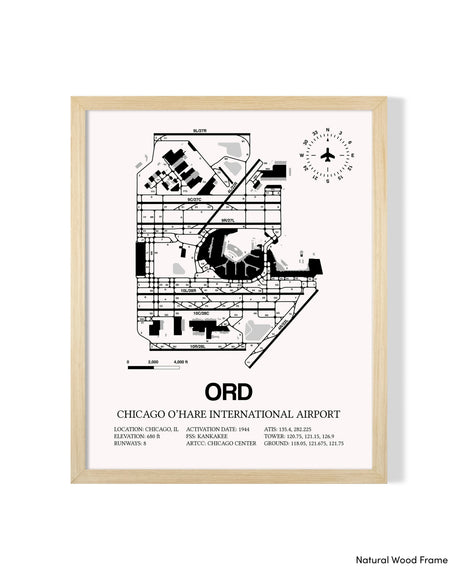 Detailed Airport Map of Chicago O'Hare International Airport (ORD) in White with a Natural Frame