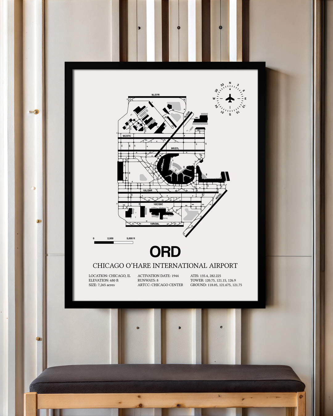 ORD Airport Map, Chicago O'Hare International Airport Print