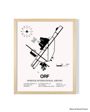 Detailed Airport Map of Norfolk International Airport (ORF) in White with a Natural Frame