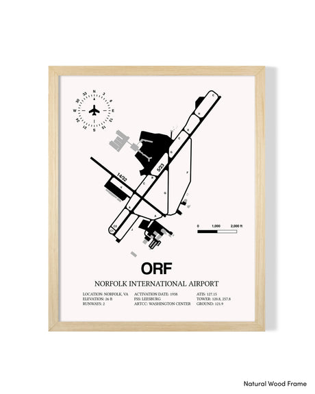 Detailed Airport Map of Norfolk International Airport (ORF) in White with a Natural Frame