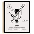 Framed Detailed Airport Map of Norfolk International Airport (ORF) in White with a Black Frame