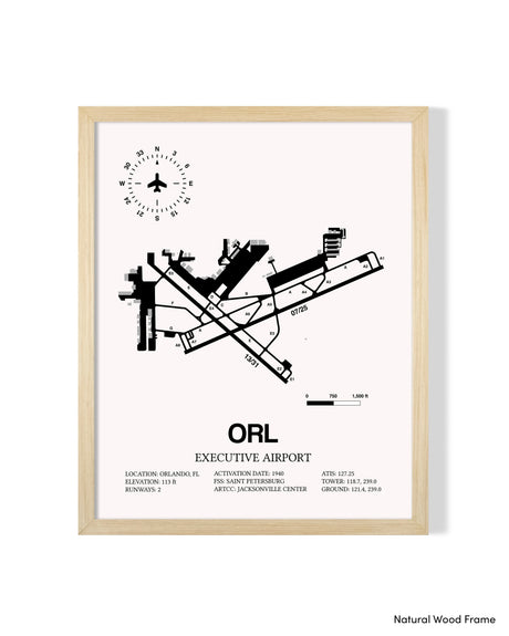Detailed Airport Map of Executive Airport (ORL) in White with a Natural Frame