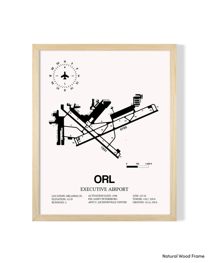 Detailed Airport Map of Executive Airport (ORL) in White with a Natural Frame