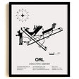 Framed Detailed Airport Map of Executive Airport (ORL) in White with a Black Frame