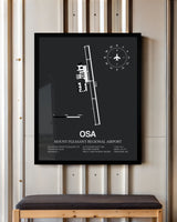 Framed Detailed Airport Map of Mount Pleasant Regional Airport (OSA) in Gray with a Black Frame