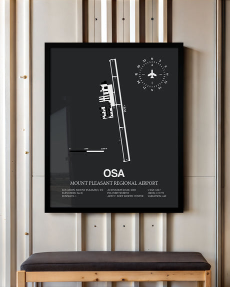 Framed Detailed Airport Map of Mount Pleasant Regional Airport (OSA) in Gray with a Black Frame