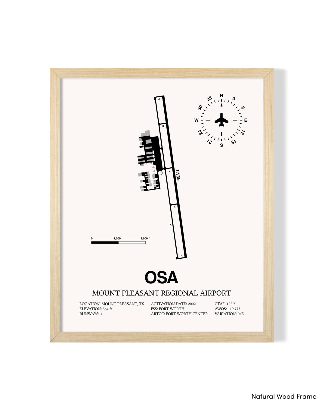 Detailed Airport Map of Mount Pleasant Regional Airport (OSA) in White with a Natural Frame
