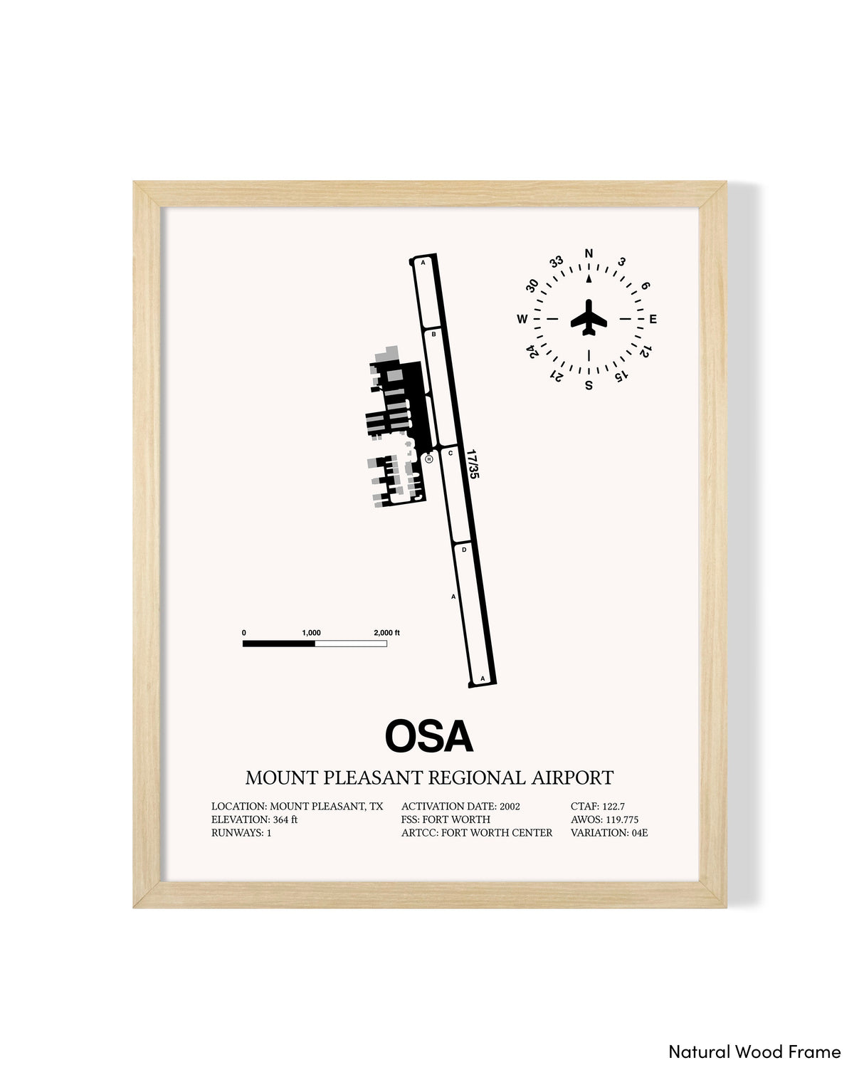 Detailed Airport Map of Mount Pleasant Regional Airport (OSA) in White with a Natural Frame