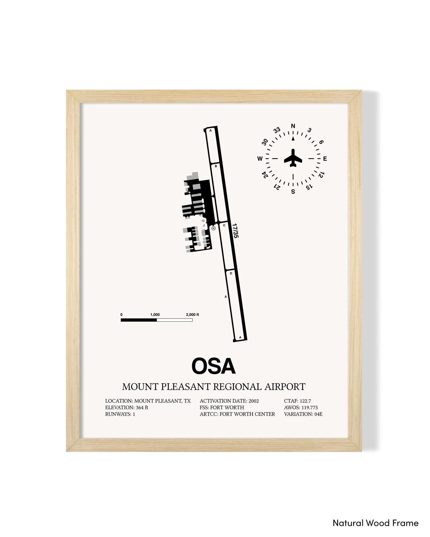 Detailed Airport Map of Mount Pleasant Regional Airport (OSA) in White with a Natural Frame
