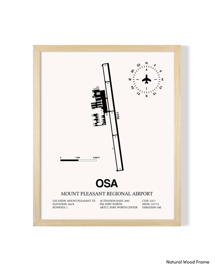 Detailed Airport Map of Mount Pleasant Regional Airport (OSA) in White with a Natural Frame