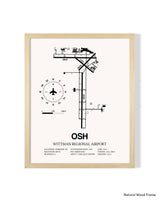 Detailed Airport Map of Wittman Regional Airport (OSH) in White with a Natural Frame