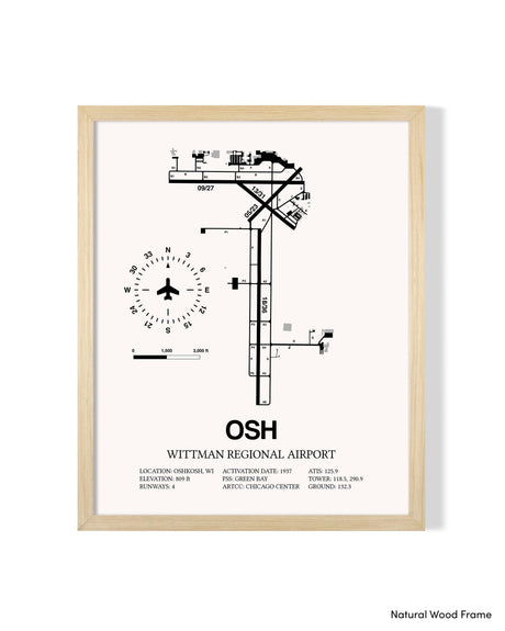 Detailed Airport Map of Wittman Regional Airport (OSH) in White with a Natural Frame