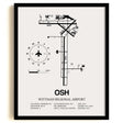 Framed Detailed Airport Map of Wittman Regional Airport (OSH) in White with a Black Frame