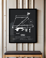Framed Detailed Airport Map of Ohio State University Airport (OSU) in Gray with a Black Frame
