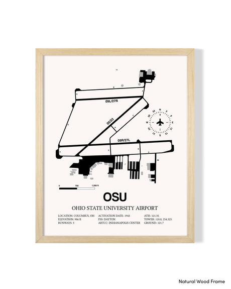 Detailed Airport Map of Ohio State University Airport (OSU) in White with a Natural Frame