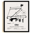 Framed Detailed Airport Map of Ohio State University Airport (OSU) in White with a Black Frame