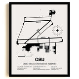 Framed Detailed Airport Map of Ohio State University Airport (OSU) in White with a Black Frame