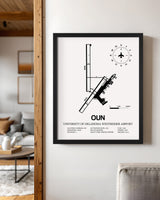 Framed Detailed Airport Map of University of Oklahoma Westheimer Airport (OUN) in White with a Black Frame