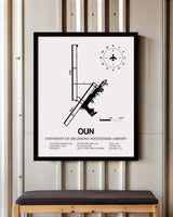 Framed Detailed Airport Map of University of Oklahoma Westheimer Airport (OUN) in White with a Black Frame