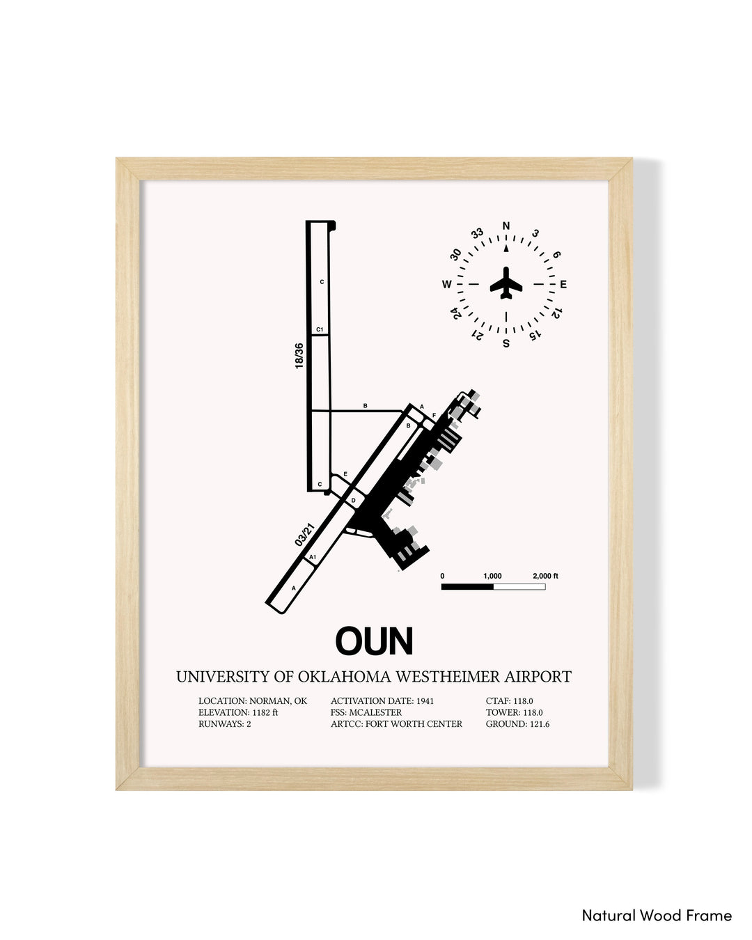 Detailed Airport Map of University of Oklahoma Westheimer Airport (OUN) in White with a Natural Frame