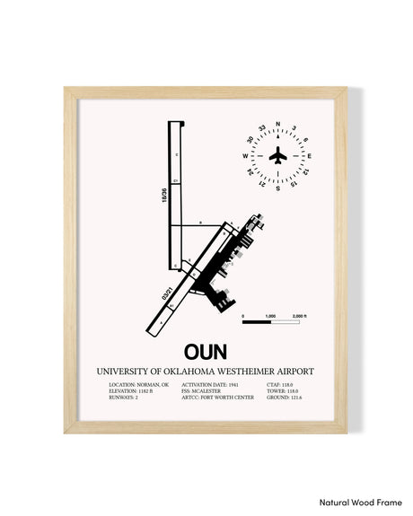 Detailed Airport Map of University of Oklahoma Westheimer Airport (OUN) in White with a Natural Frame