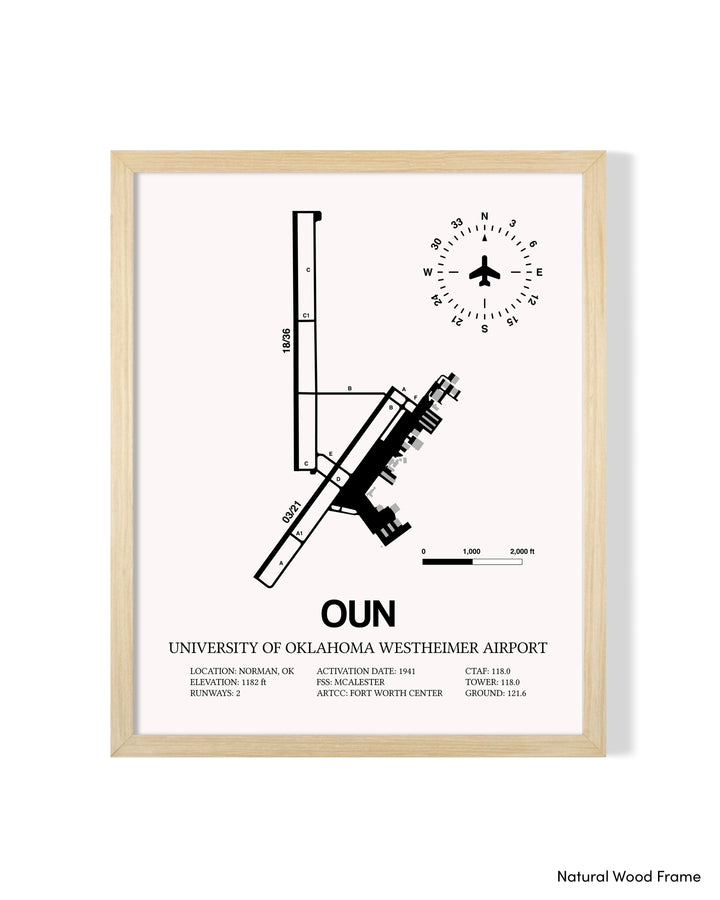 Detailed Airport Map of University of Oklahoma Westheimer Airport (OUN) in White with a Natural Frame