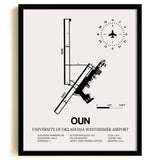 Framed Detailed Airport Map of University of Oklahoma Westheimer Airport (OUN) in White with a Black Frame