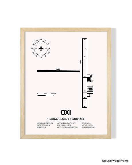 Detailed Airport Map of Starke County Airport (OXI) in White with a Natural Frame