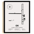 Framed Detailed Airport Map of Starke County Airport (OXI) in White with a Black Frame