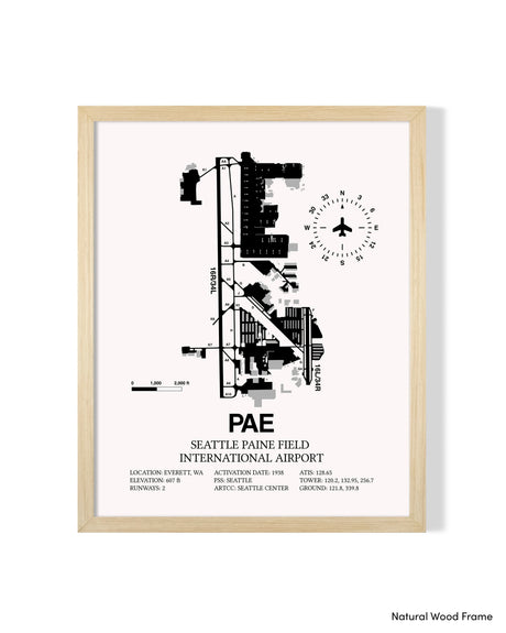 Detailed Airport Map of Seattle Paine Field International Airport (PAE) in White with a Natural Frame