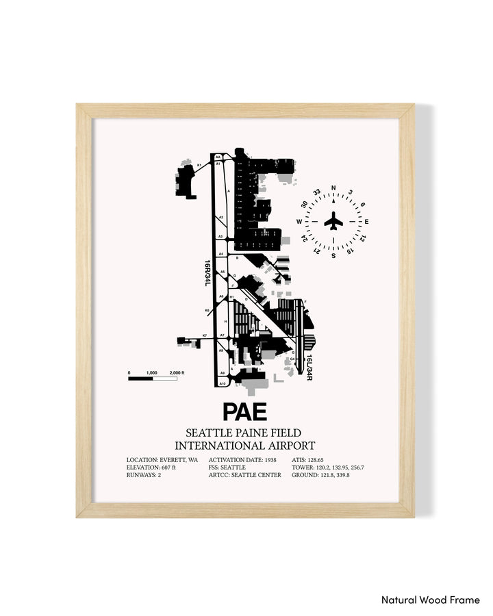 Detailed Airport Map of Seattle Paine Field International Airport (PAE) in White with a Natural Frame