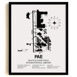 Framed Detailed Airport Map of Seattle Paine Field International Airport (PAE) in White with a Black Frame