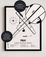 Framed Detailed Airport Map of Barkley Regional Airport (PAH) in White with a Black Frame