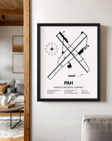 Framed Detailed Airport Map of Barkley Regional Airport (PAH) in White with a Black Frame