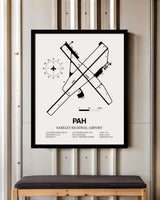 Framed Detailed Airport Map of Barkley Regional Airport (PAH) in White with a Black Frame