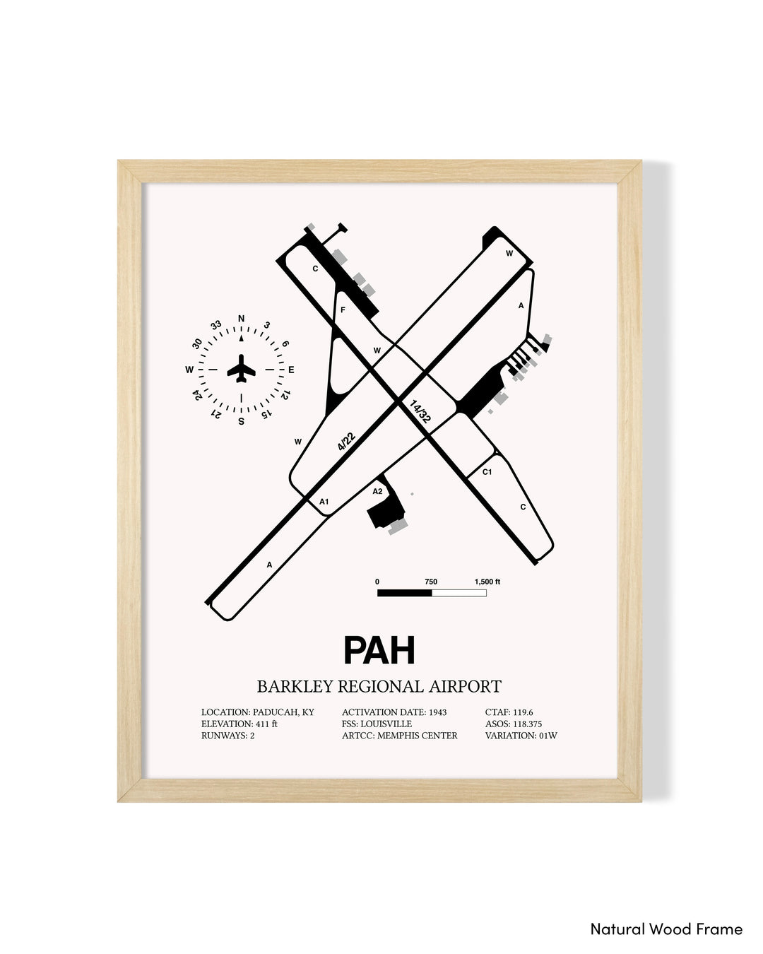 Detailed Airport Map of Barkley Regional Airport (PAH) in White with a Natural Frame