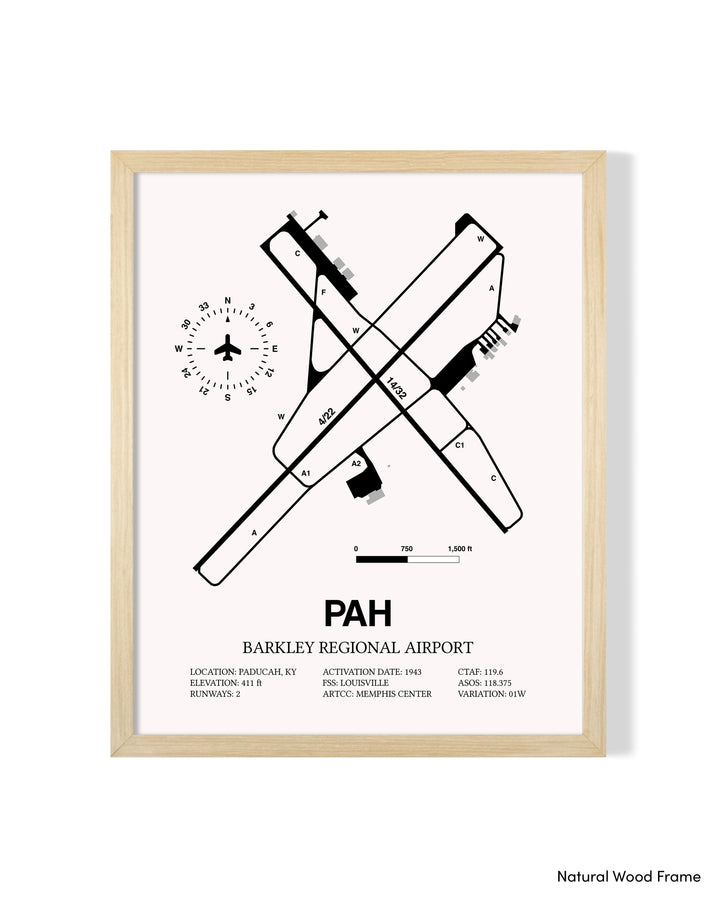 Detailed Airport Map of Barkley Regional Airport (PAH) in White with a Natural Frame